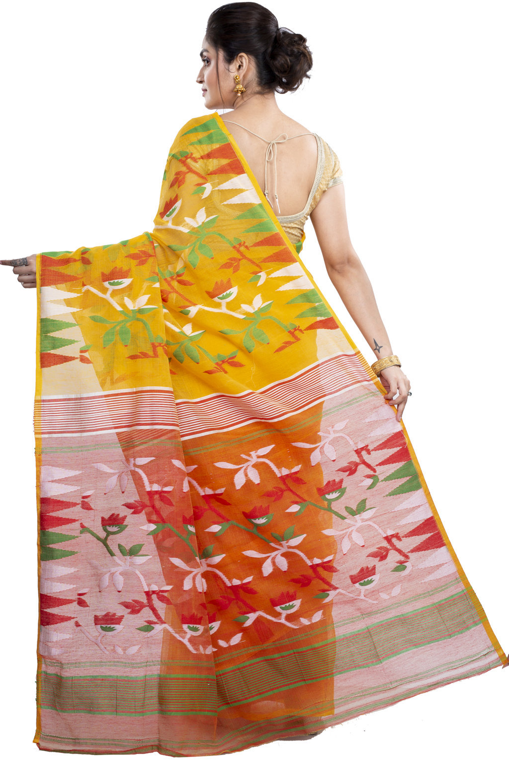 Yellow Blended Cotton Moha_Jamdani Jamdani Saree (810)